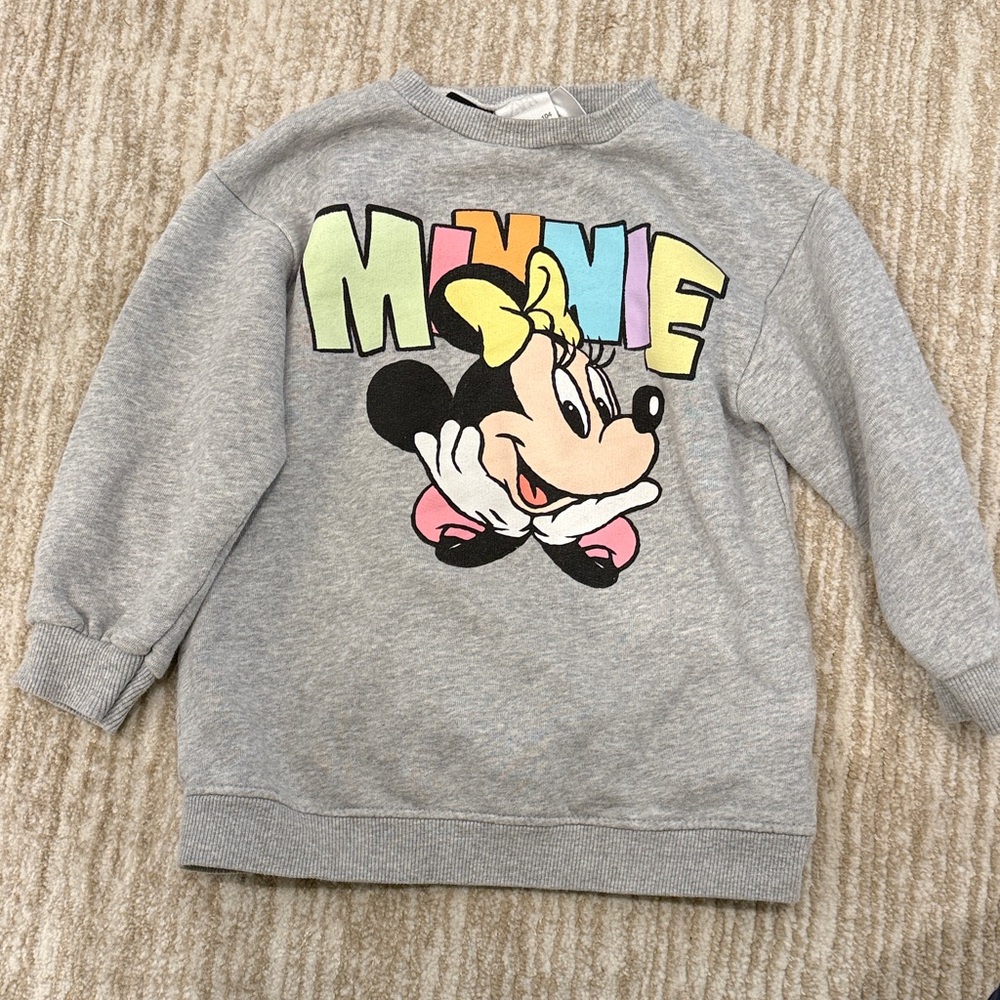 Zara Disney Minnie Mouse Gray Sweatshirt with Pastel Minnie Graphic